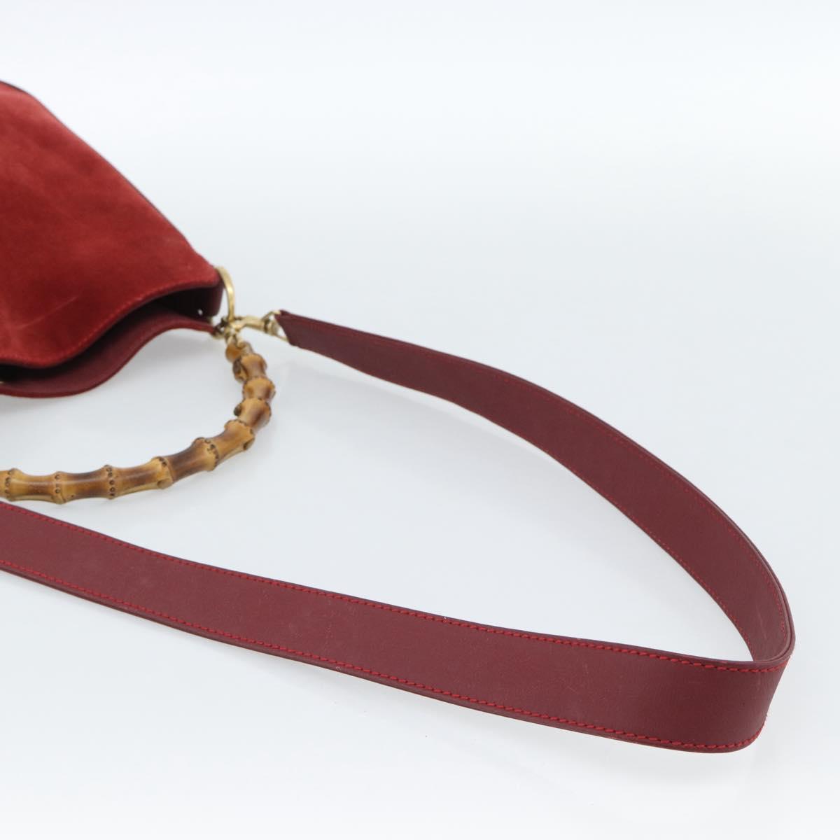 GUCCI Bamboo Hand Bag Suede 2way Red Gold Auth BA13410