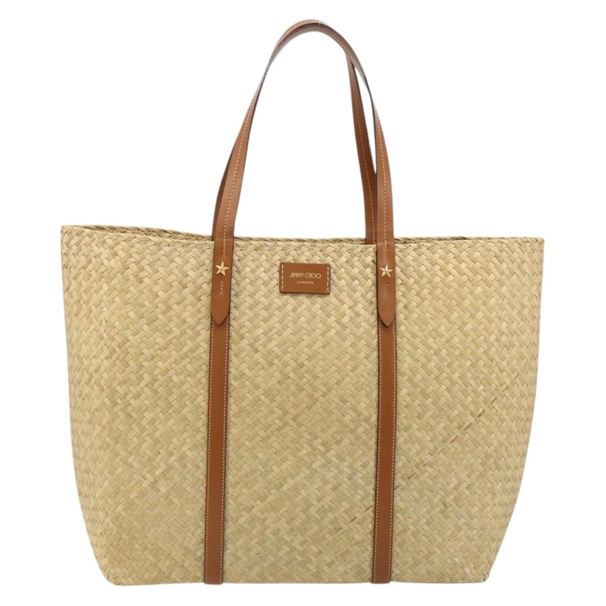 Jimmy Choo Tote Bag Raffia Beige Auth BA13412A