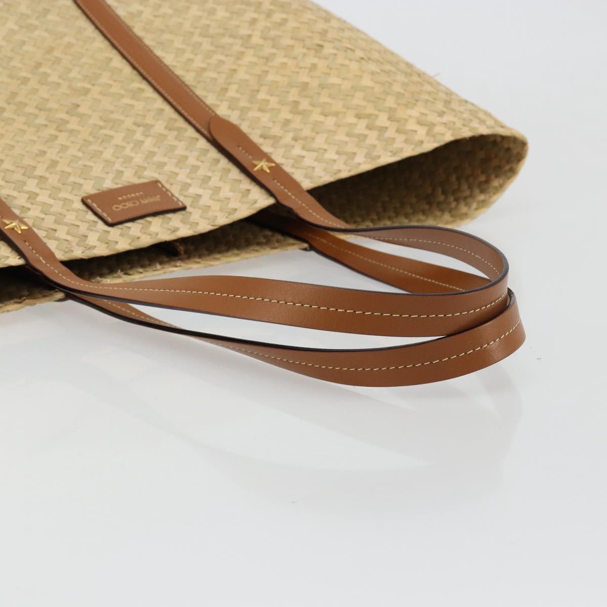 Jimmy Choo Tote Bag Raffia Beige Auth BA13412A