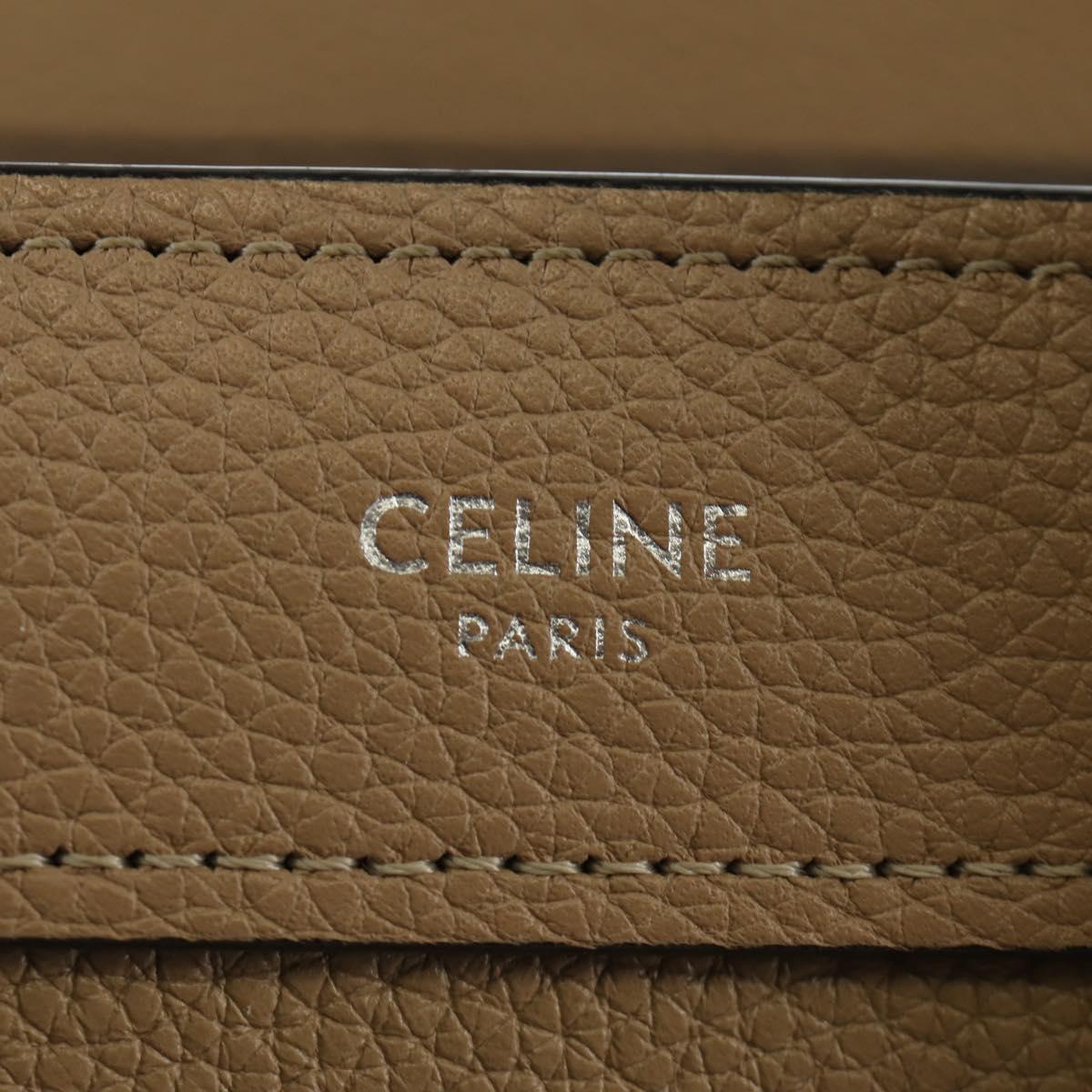 CELINE Luggage Nano Shopper Hand Bag Leather 2way Beige Silver Auth BA13413V