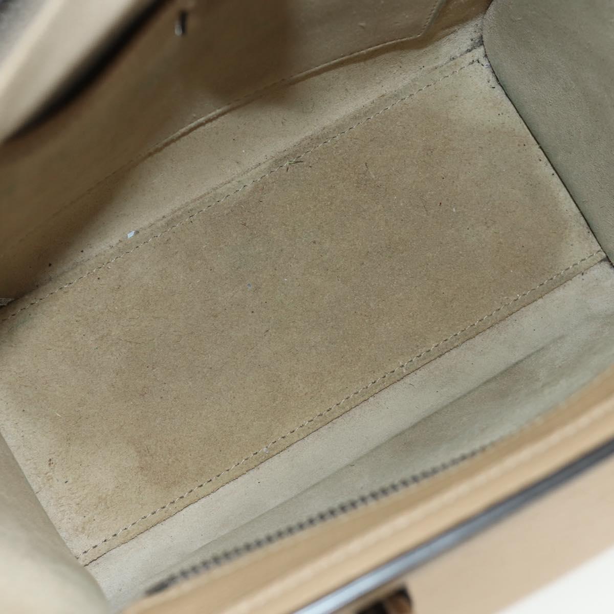 CELINE Luggage Nano Shopper Hand Bag Leather 2way Beige Silver Auth BA13413V