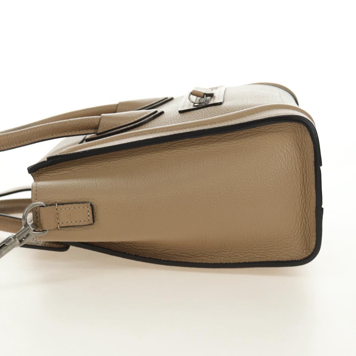 CELINE Luggage Nano Shopper Hand Bag Leather 2way Beige Silver Auth BA13413V