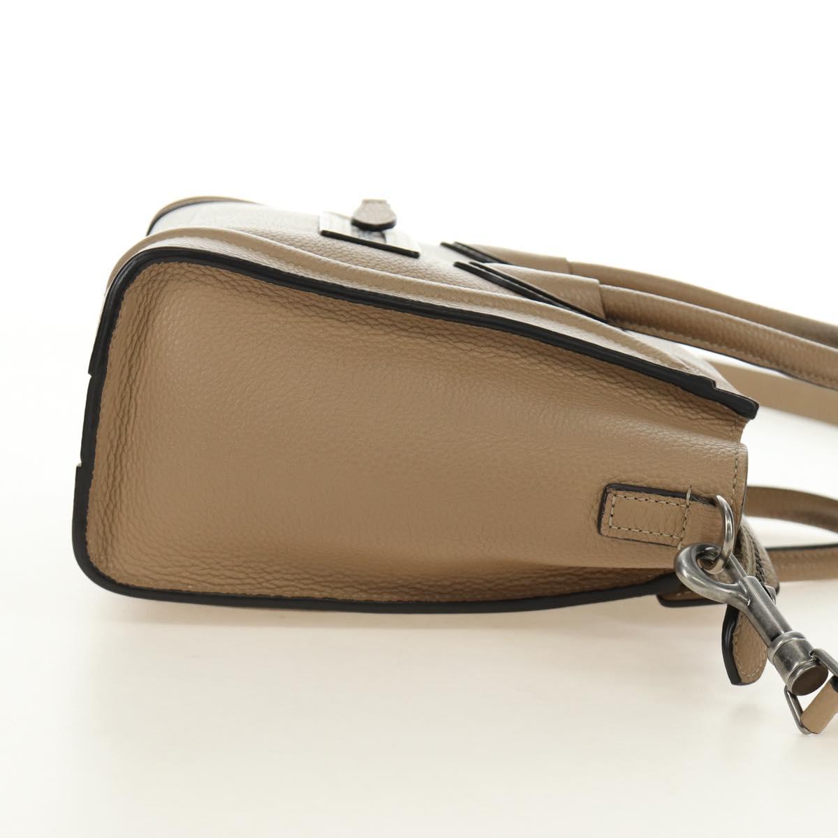 CELINE Luggage Nano Shopper Hand Bag Leather 2way Beige Silver Auth BA13413V