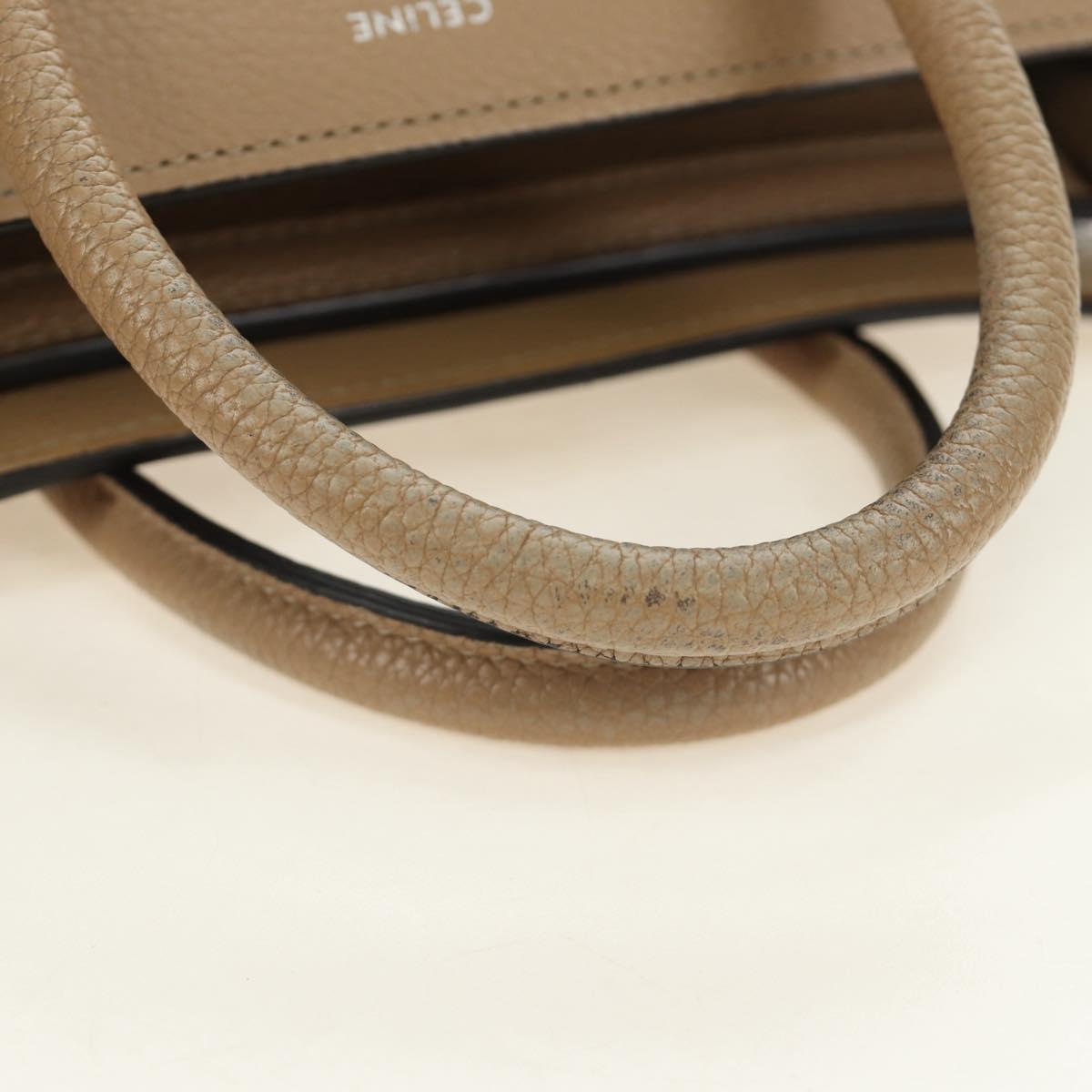 CELINE Luggage Nano Shopper Hand Bag Leather 2way Beige Silver Auth BA13413V