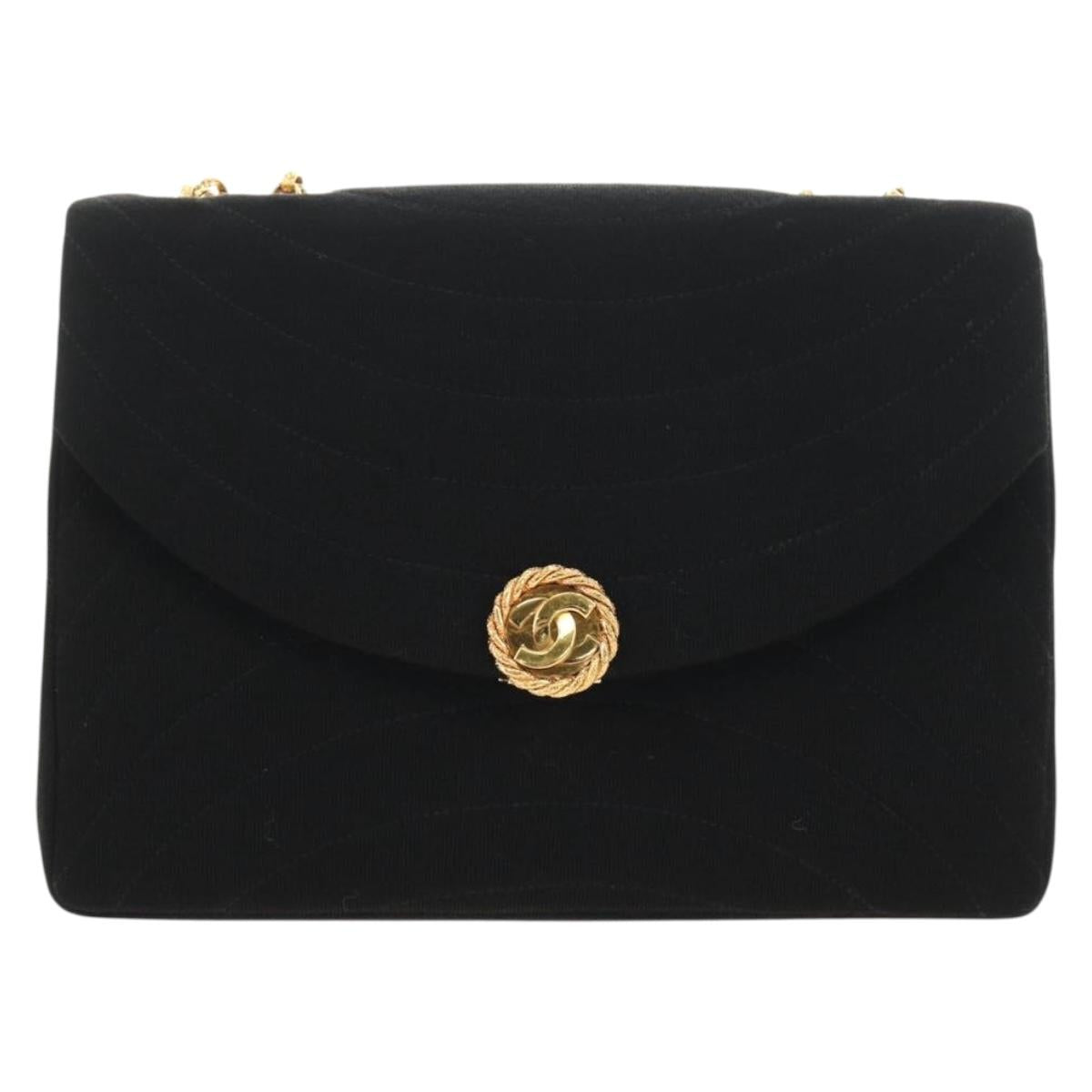 CHANEL Chain Shoulder Bag Cotton Black Gold CC Auth BA13415V