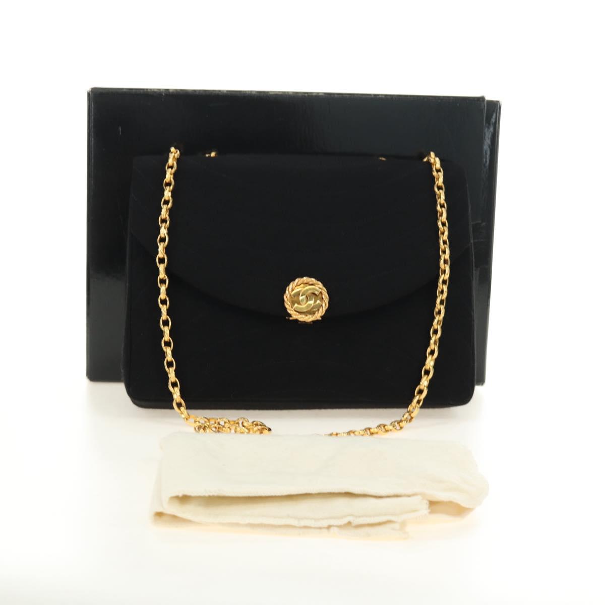 CHANEL Chain Shoulder Bag Cotton Black Gold CC Auth BA13415V