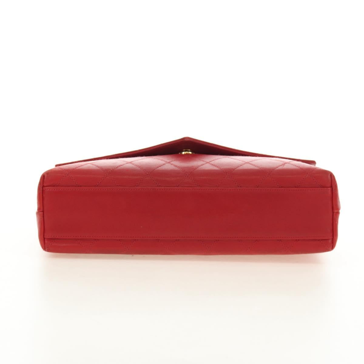 CHANEL Bicolore Chain Shoulder Bag Lamb Skin Red Gold CC Auth BA13416V