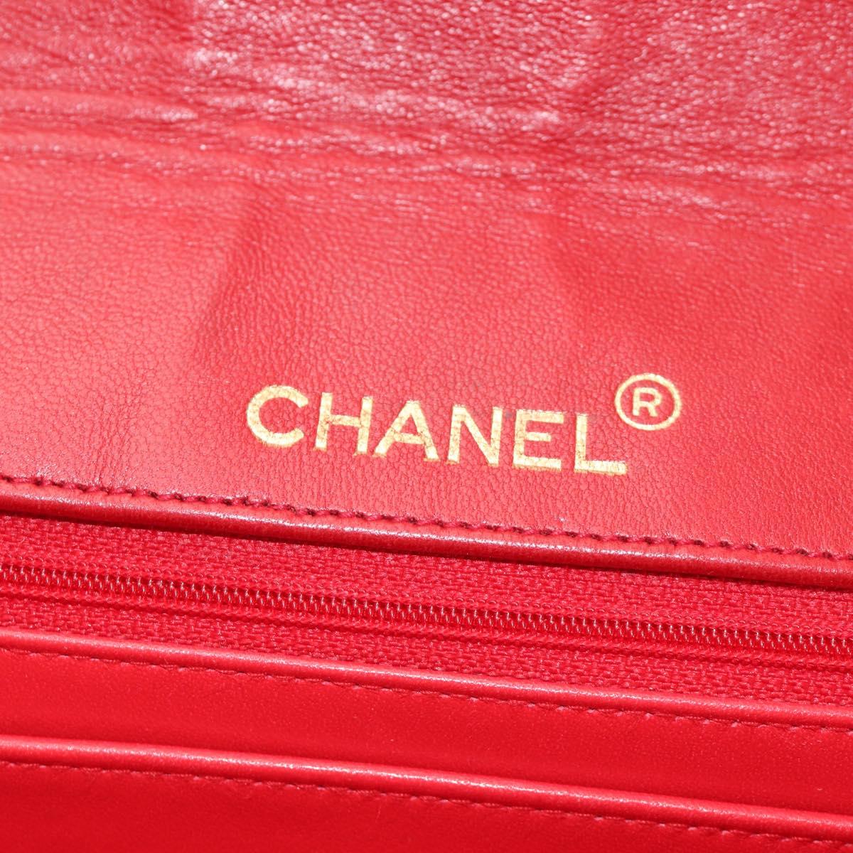 CHANEL Bicolore Chain Shoulder Bag Lamb Skin Red Gold CC Auth BA13416V