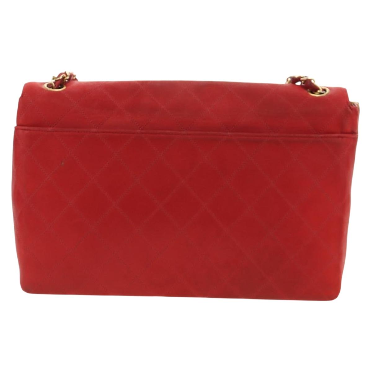 CHANEL Bicolore Chain Shoulder Bag Lamb Skin Red Gold CC Auth BA13416V