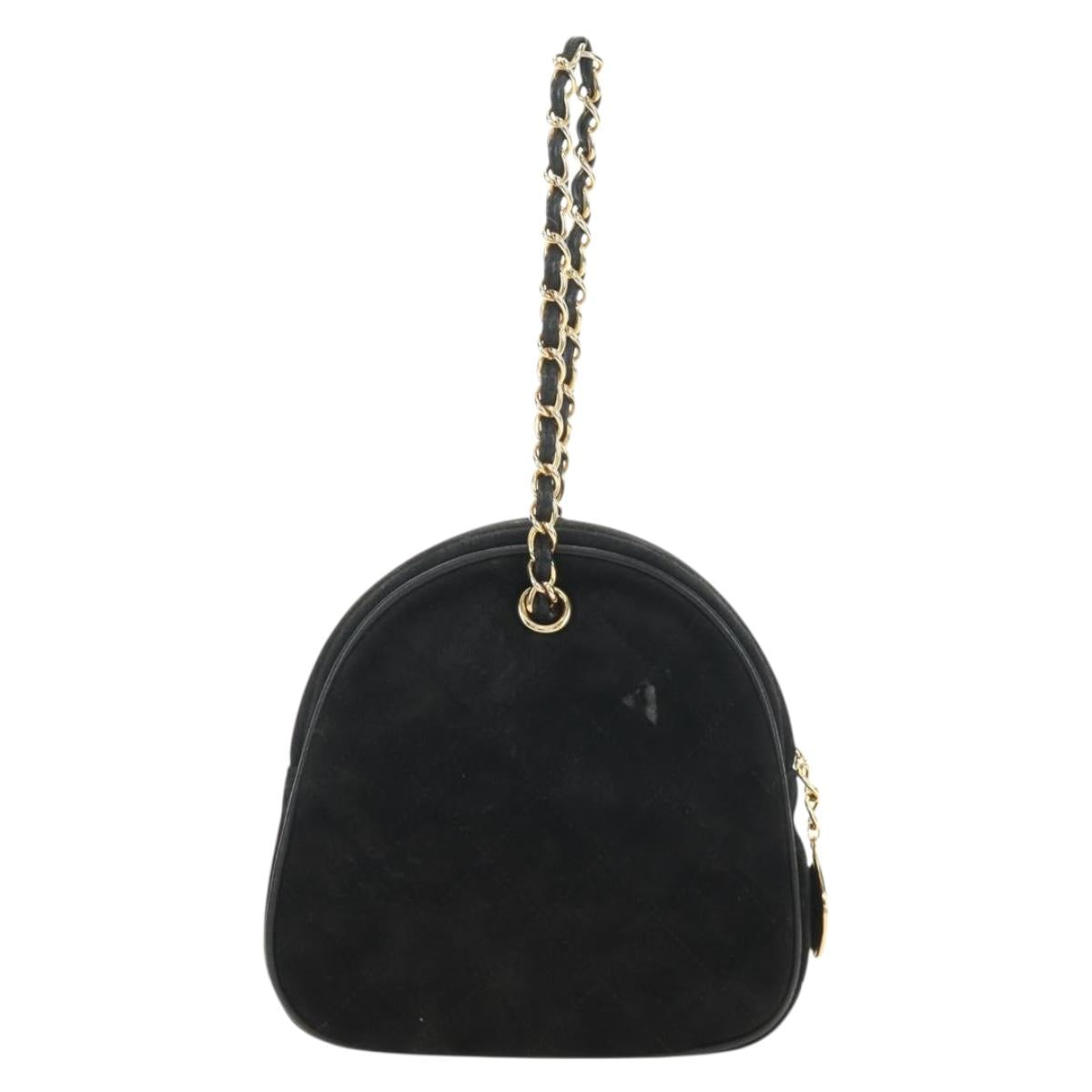 CHANEL Matelasse Chain Hand Bag Suede Black Gold CC Auth BA13417V