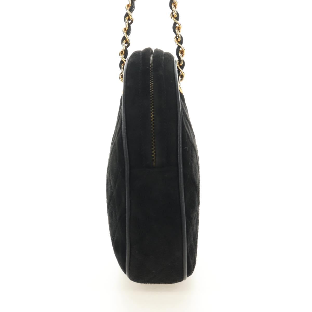 CHANEL Matelasse Chain Hand Bag Suede Black Gold CC Auth BA13417V