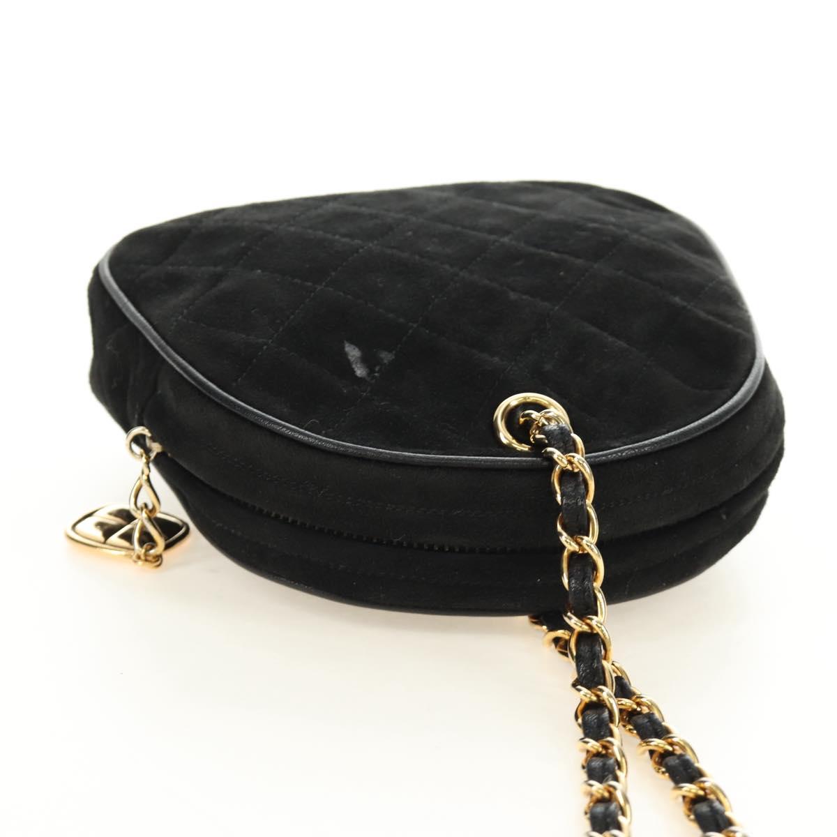 CHANEL Matelasse Chain Hand Bag Suede Black Gold CC Auth BA13417V