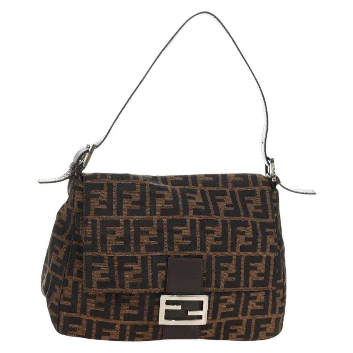 FENDI Zucca Canvas Mamma Baguette Shoulder Bag Black Brown Auth BA13419SAV