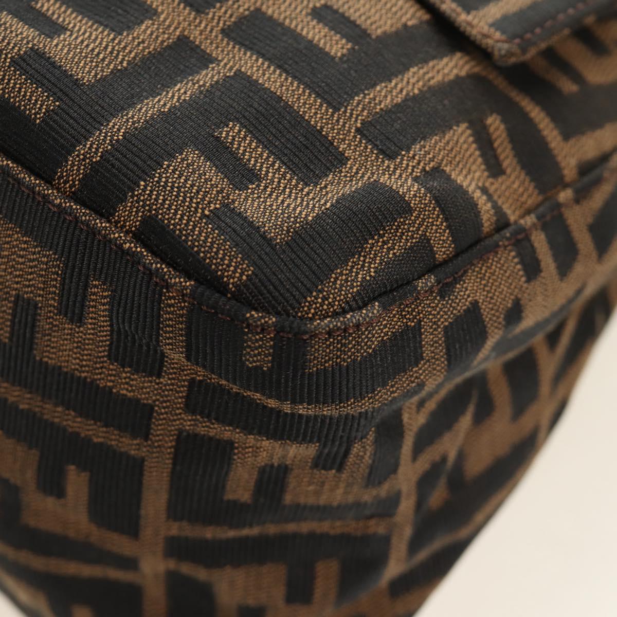 FENDI Zucca Canvas Mamma Baguette Shoulder Bag Black Brown Auth BA13419SAV