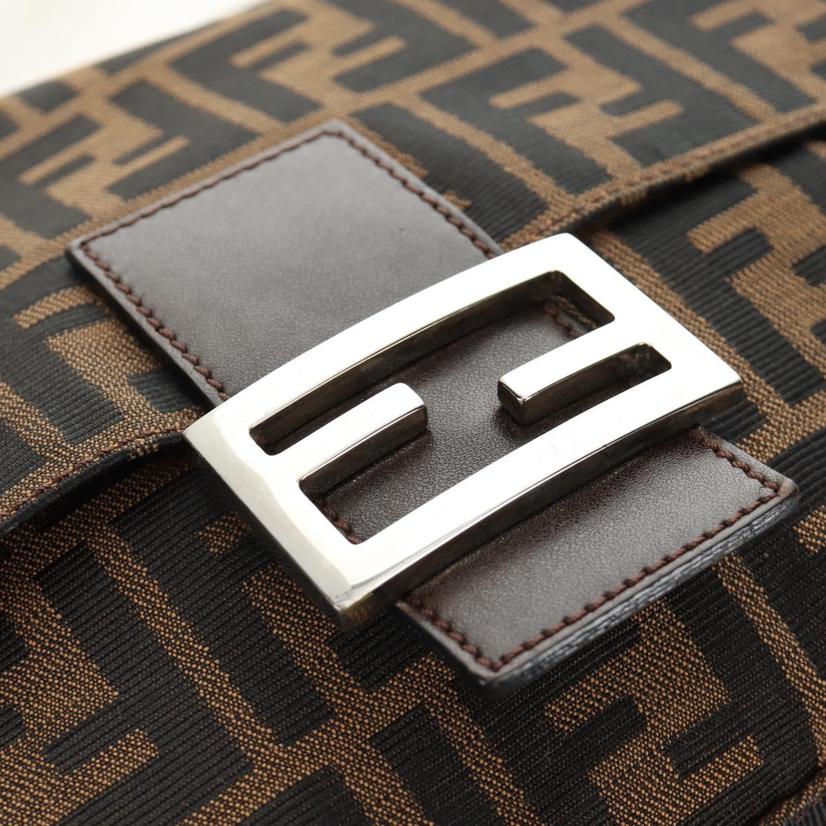 FENDI Zucca Canvas Mamma Baguette Shoulder Bag Black Brown Auth BA13419SAV