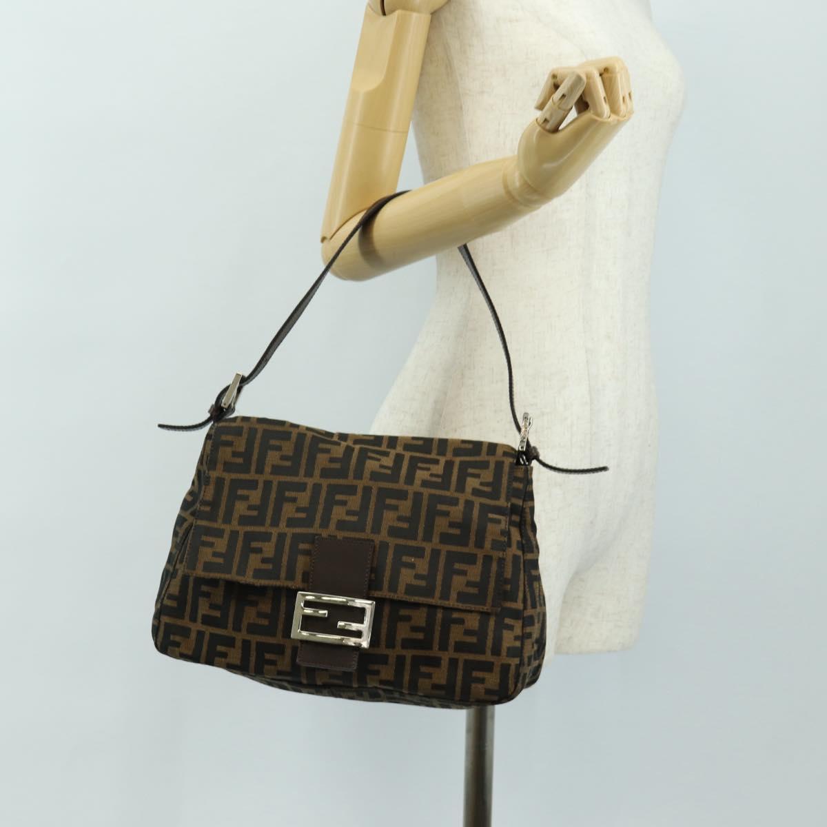 FENDI Zucca Canvas Mamma Baguette Shoulder Bag Black Brown Auth BA13419SAV