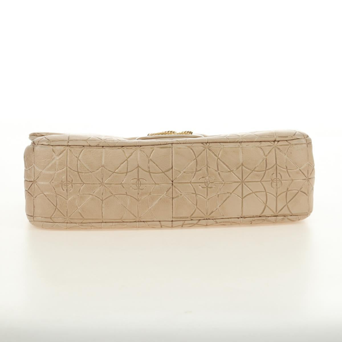 CHANEL Paris Moscou Musique Chain Bag Lamb Skin Beige Gold CC Auth BA13420SM