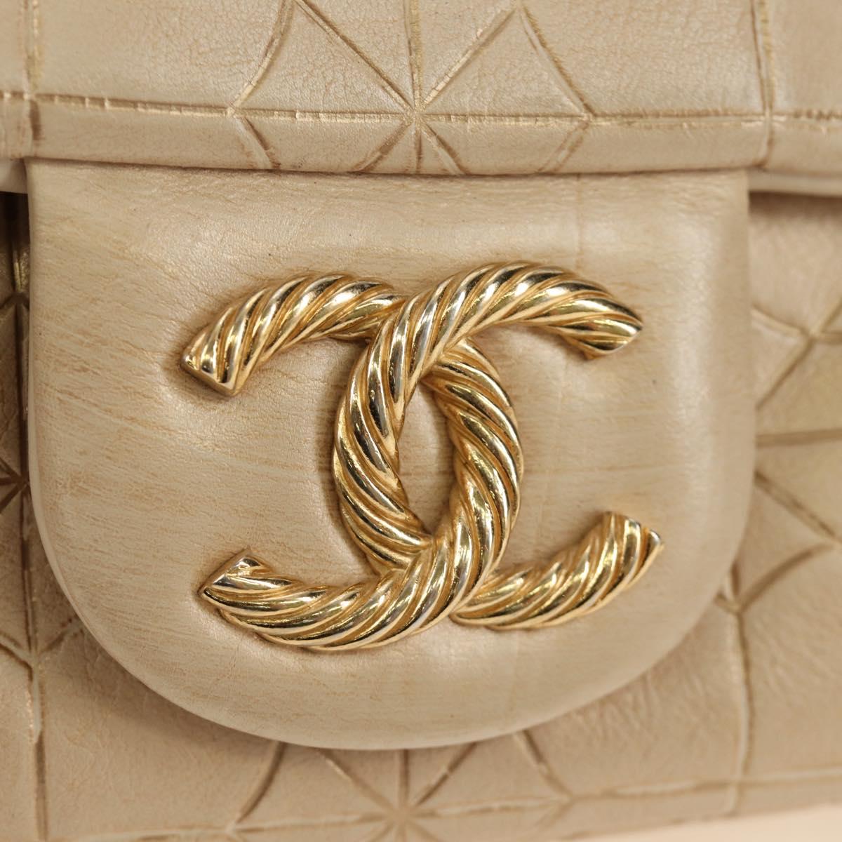 CHANEL Paris Moscou Musique Chain Bag Lamb Skin Beige Gold CC Auth BA13420SM