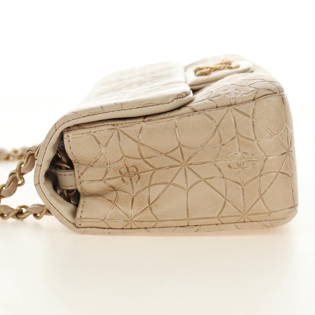 CHANEL Paris Moscou Musique Chain Bag Lamb Skin Beige Gold CC Auth BA13420SM