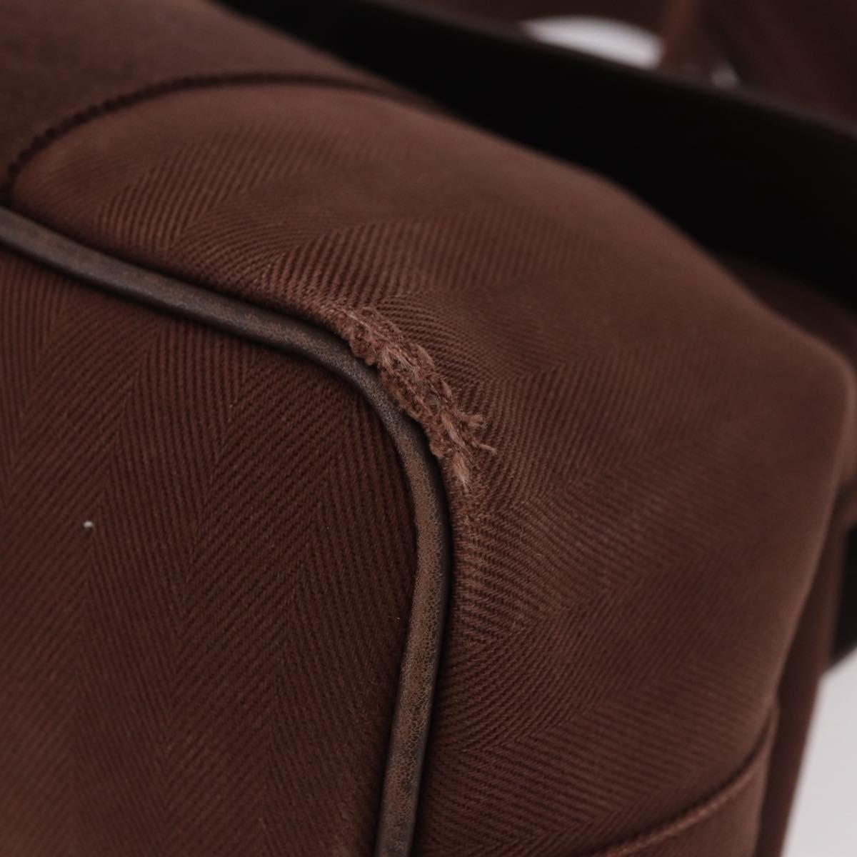 HERMES Valparaiso PM Hand Bag Canvas Leather Brown Silver Auth BA13422