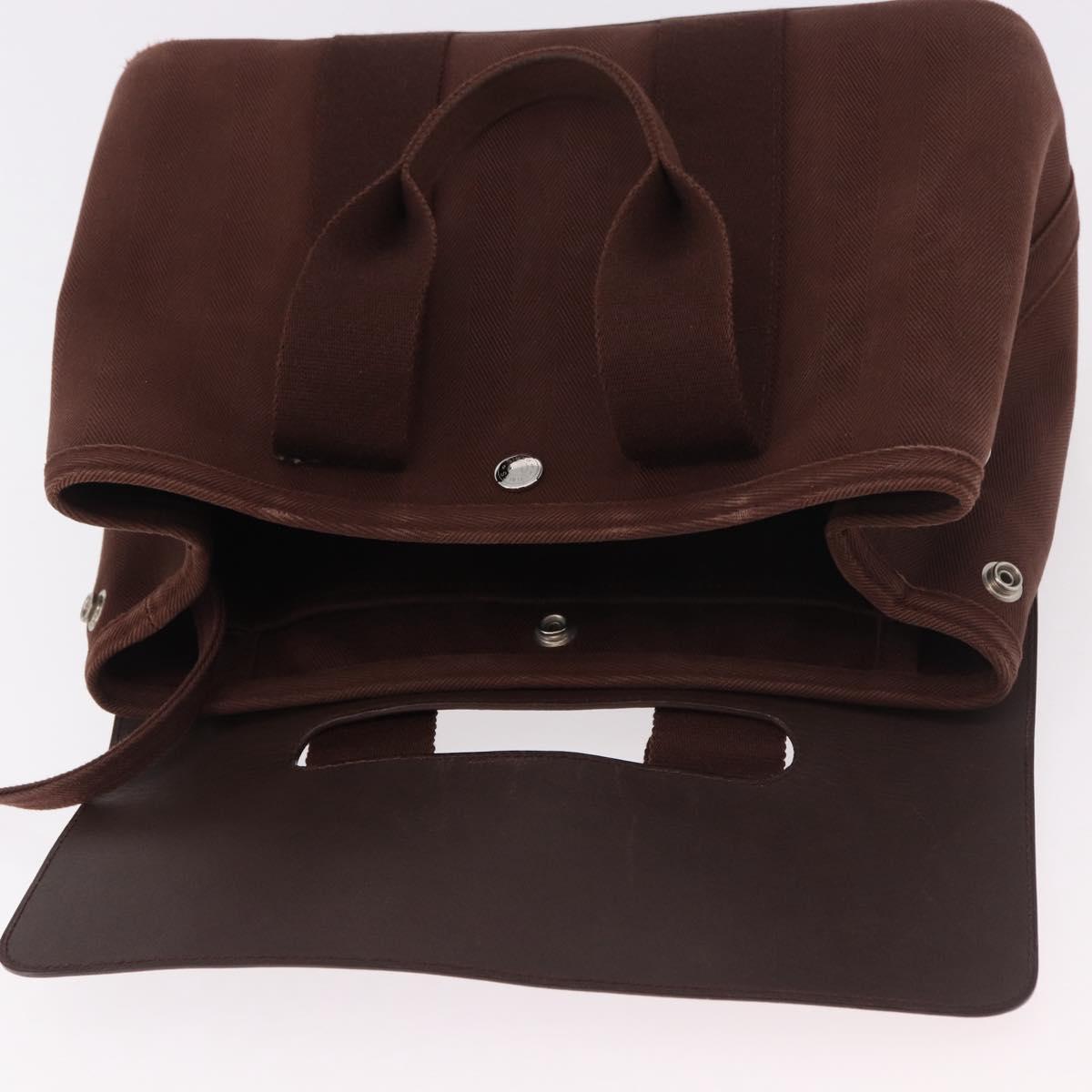HERMES Valparaiso PM Hand Bag Canvas Leather Brown Silver Auth BA13422