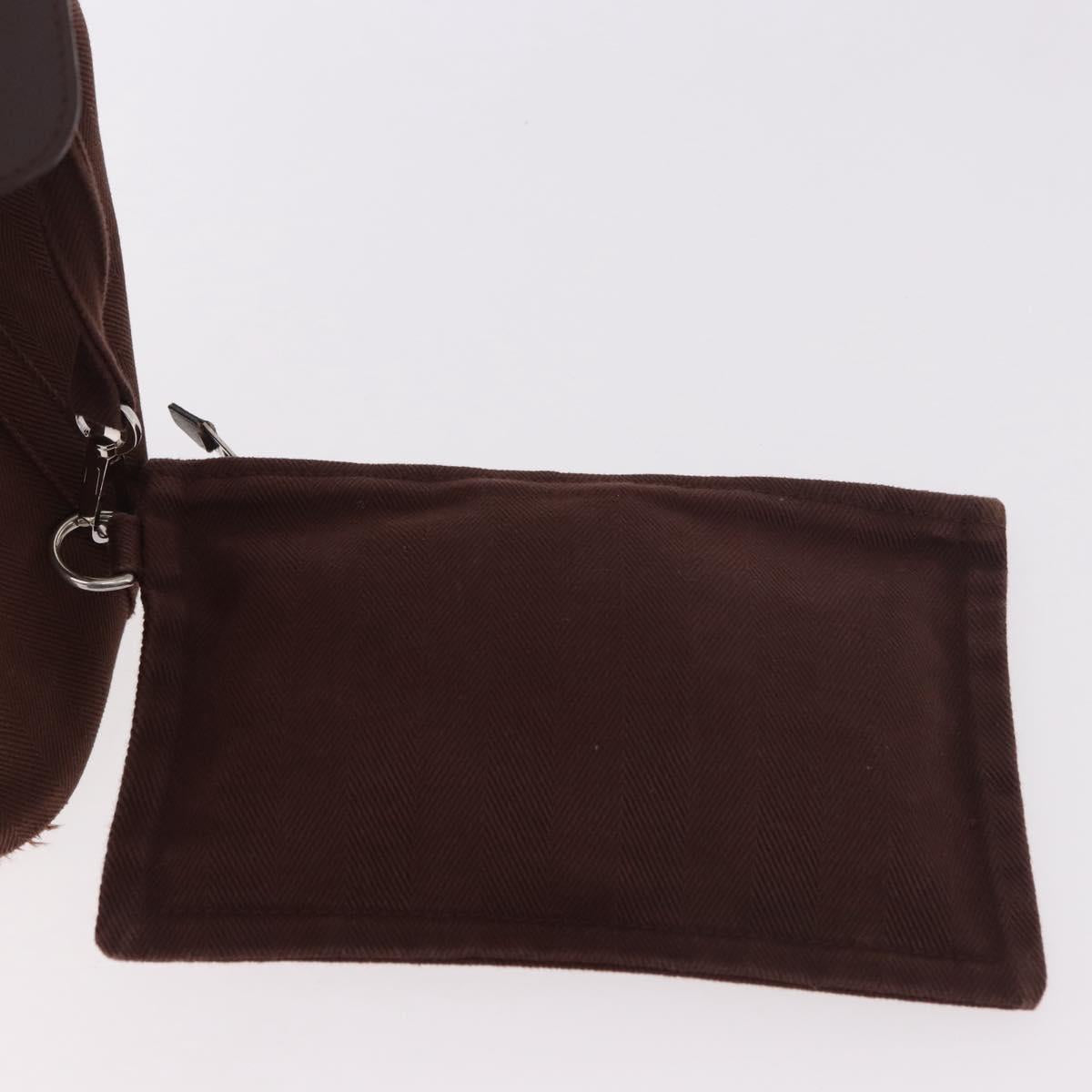 HERMES Valparaiso PM Hand Bag Canvas Leather Brown Silver Auth BA13422