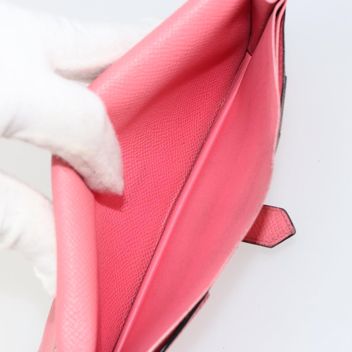 HERMES Bearn Soufflet Wallet Leather Pink Auth BA13430