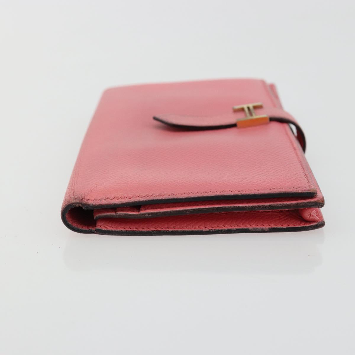 HERMES Bearn Soufflet Wallet Leather Pink Auth BA13430