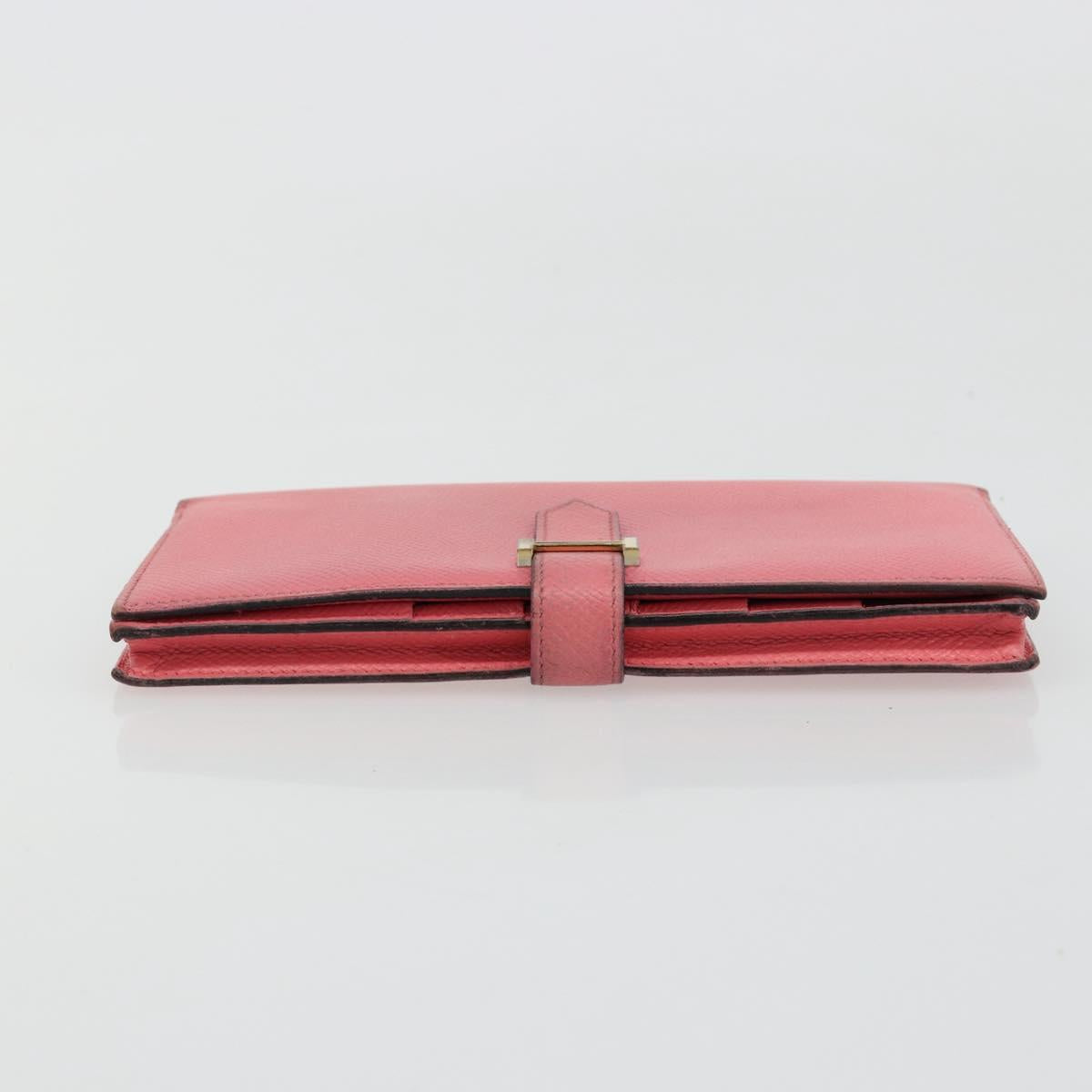 HERMES Bearn Soufflet Wallet Leather Pink Auth BA13430
