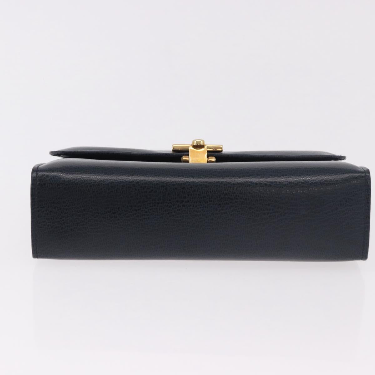 Salvatore Ferragamo Gancini Pouch Leather Navy Gold Auth BA13433A