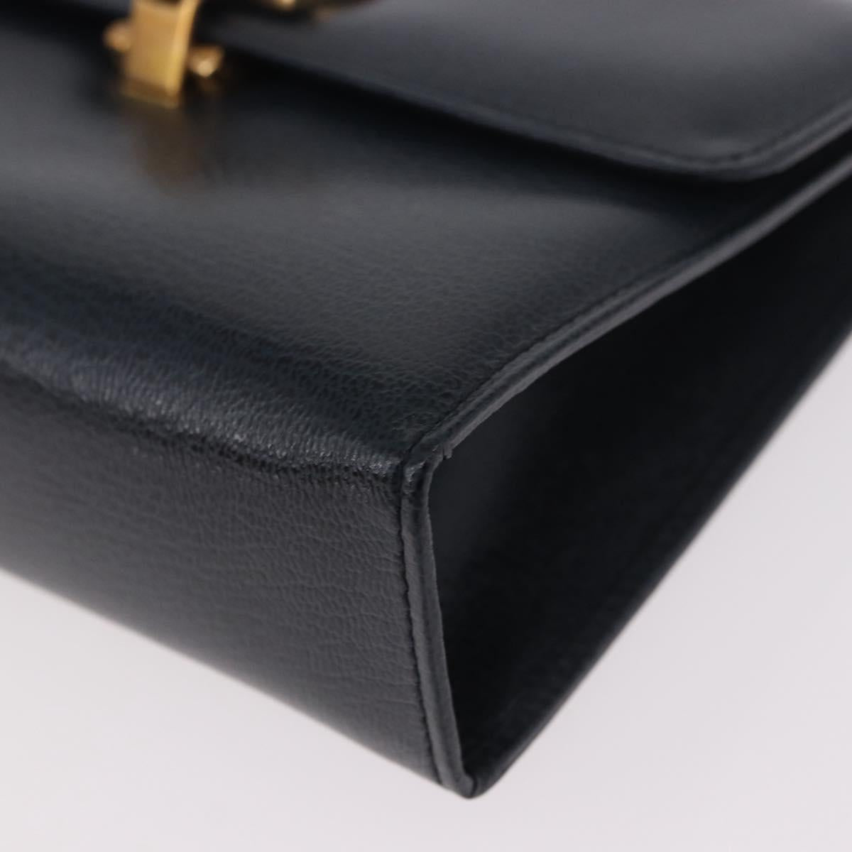 Salvatore Ferragamo Gancini Pouch Leather Navy Gold Auth BA13433A