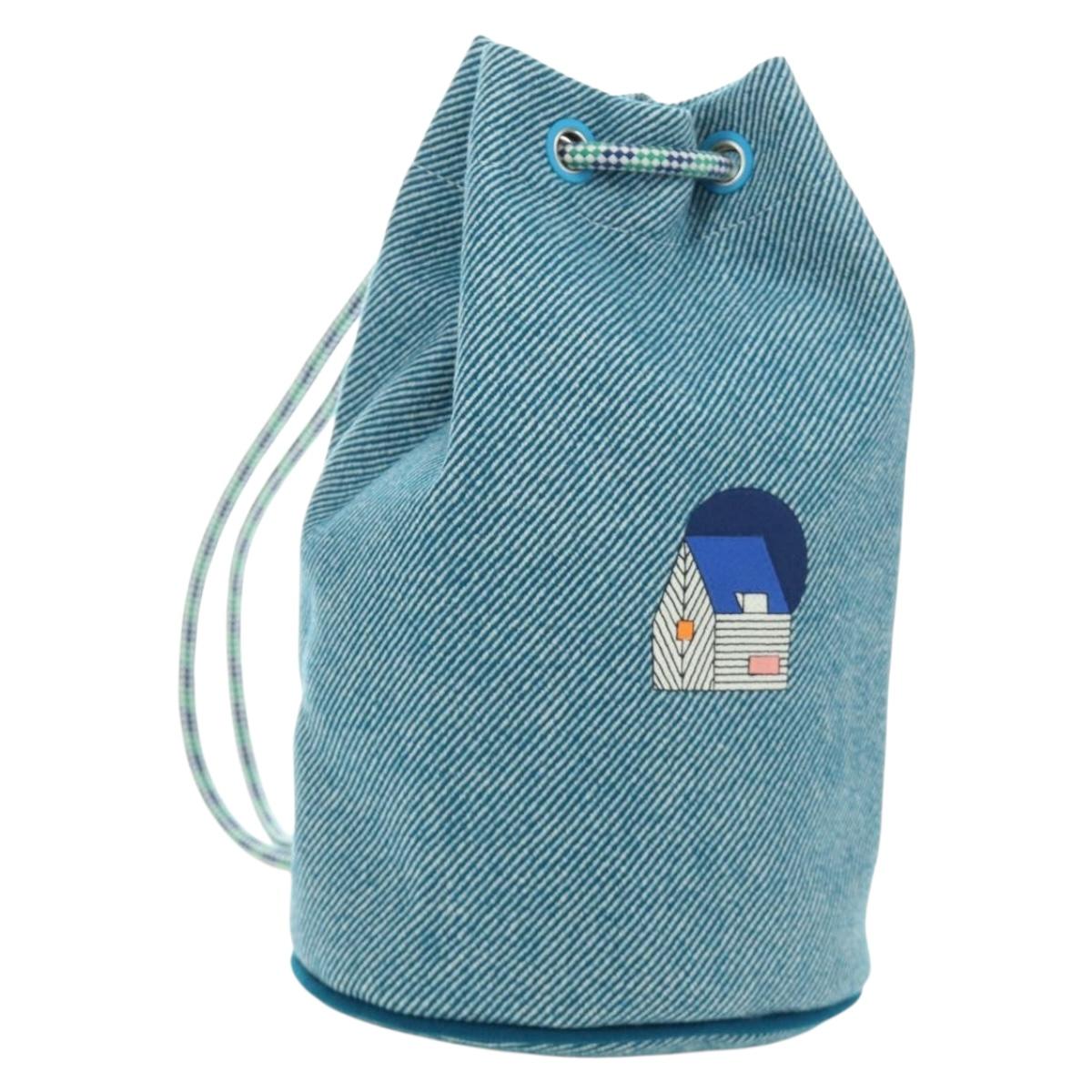 HERMES Purse Epope Shoulder Bag Wool Blue Auth BA13435M