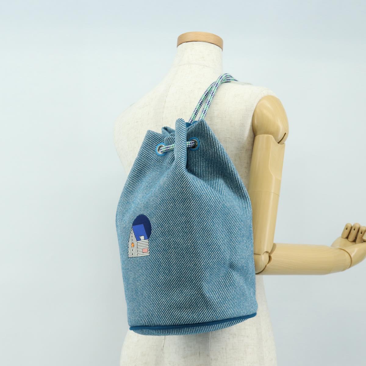HERMES Purse Epope Shoulder Bag Wool Blue Auth BA13435M
