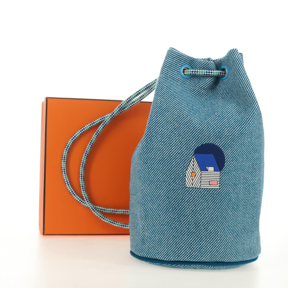 HERMES Purse Epope Shoulder Bag Wool Blue Auth BA13435M