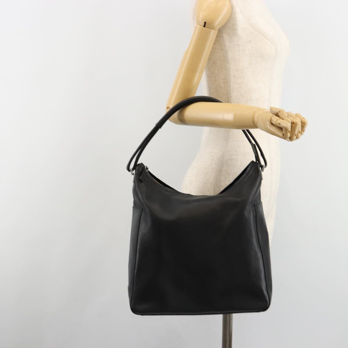 GUCCI Shoulder Bag Leather Black Silver 001 3770 Auth BA13453