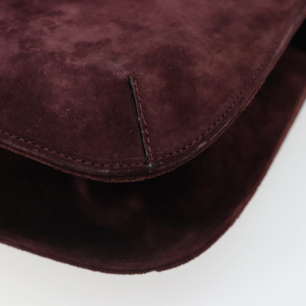 Salvatore Ferragamo Shoulder Bag Suede Bordeaux Gold Auth BA13454A