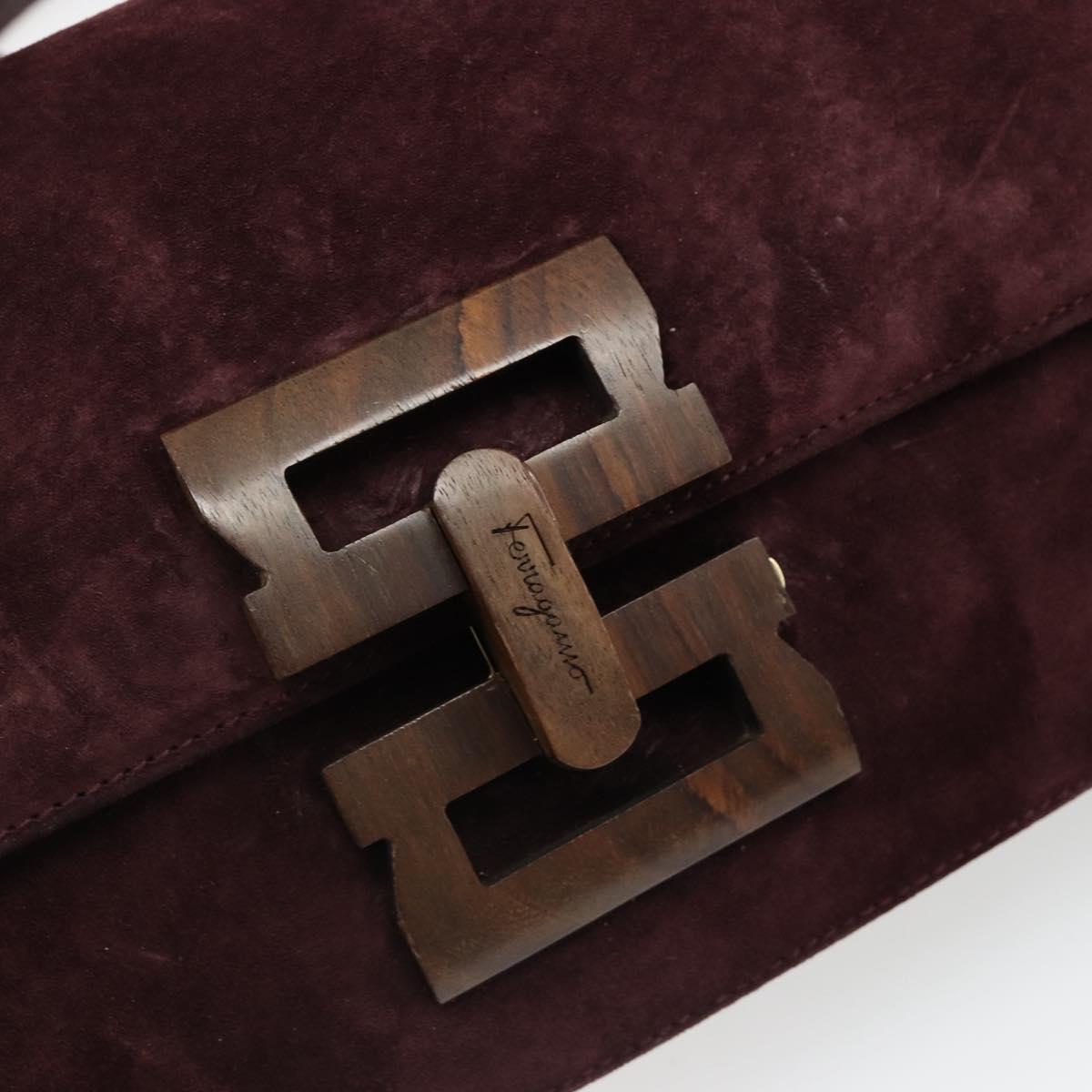 Salvatore Ferragamo Shoulder Bag Suede Bordeaux Gold Auth BA13454A