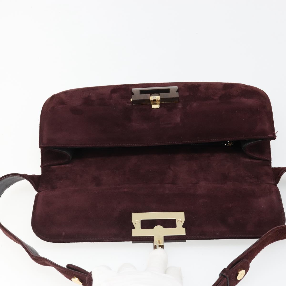Salvatore Ferragamo Shoulder Bag Suede Bordeaux Gold Auth BA13454A