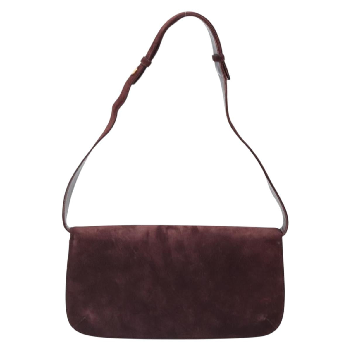 Salvatore Ferragamo Shoulder Bag Suede Bordeaux Gold Auth BA13454A