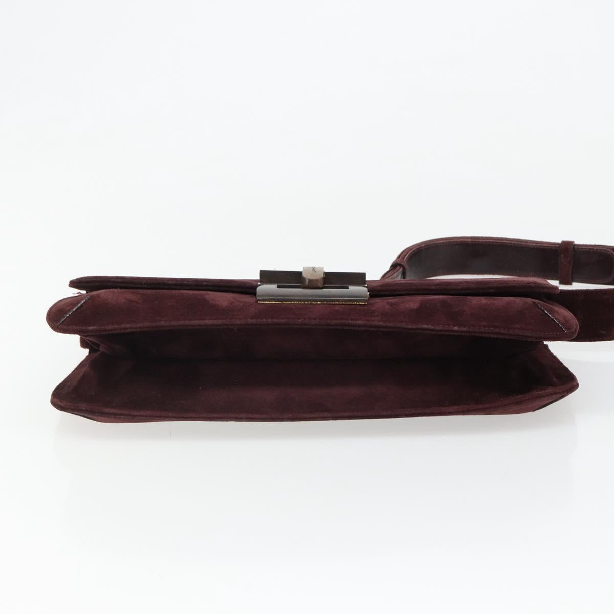 Salvatore Ferragamo Shoulder Bag Suede Bordeaux Gold Auth BA13454A