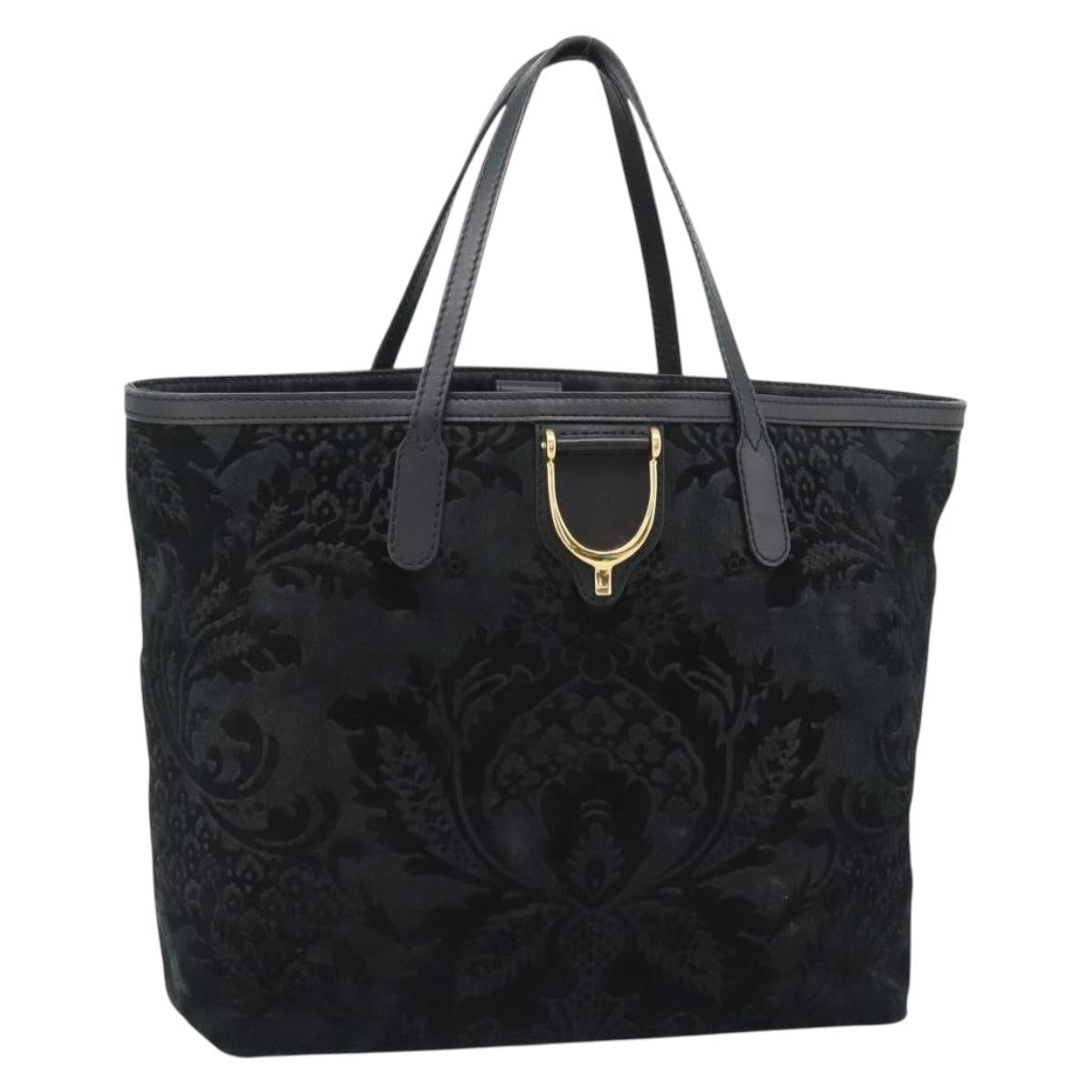GUCCI Tote Bag Suede Black Gold 305585 Auth BA13459