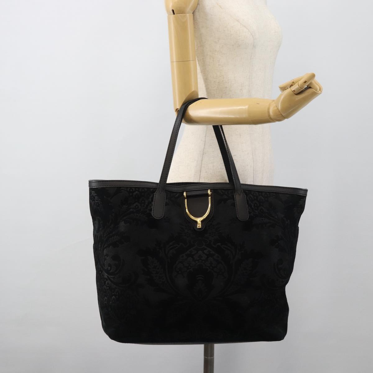 GUCCI Tote Bag Suede Black Gold 305585 Auth BA13459