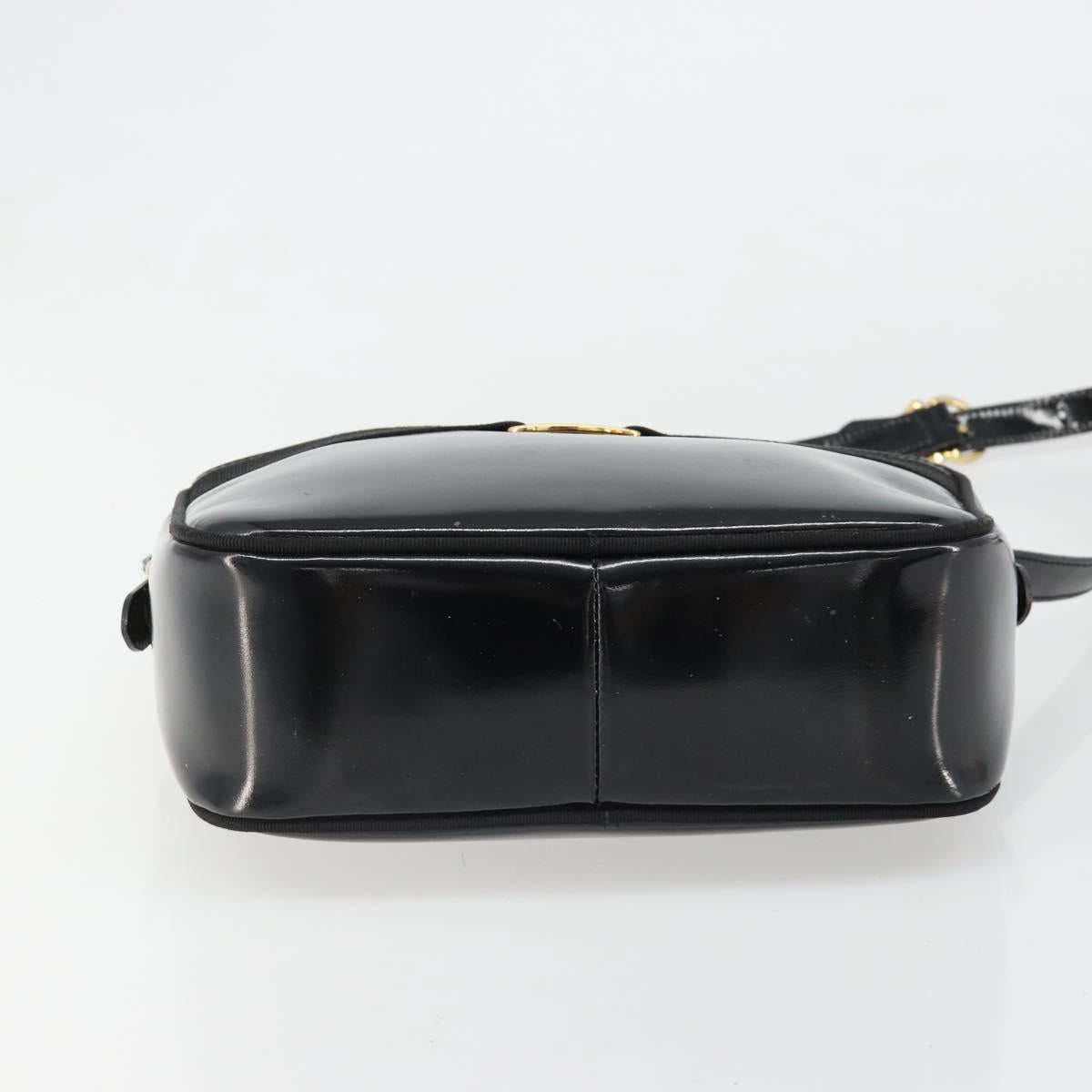 Salvatore Ferragamo Shoulder Bag Patent Leather Black Gold Auth BA13465