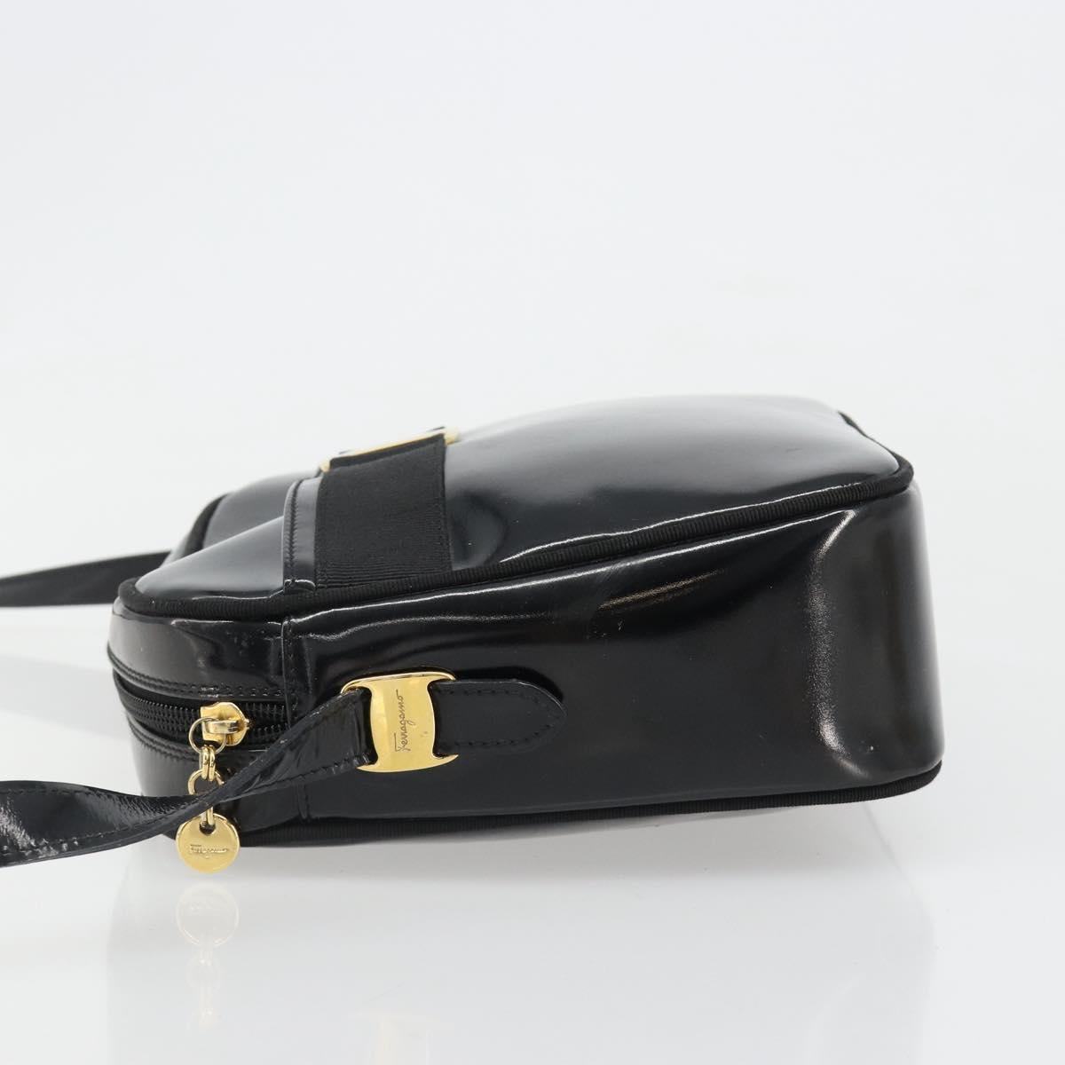 Salvatore Ferragamo Shoulder Bag Patent Leather Black Gold Auth BA13465