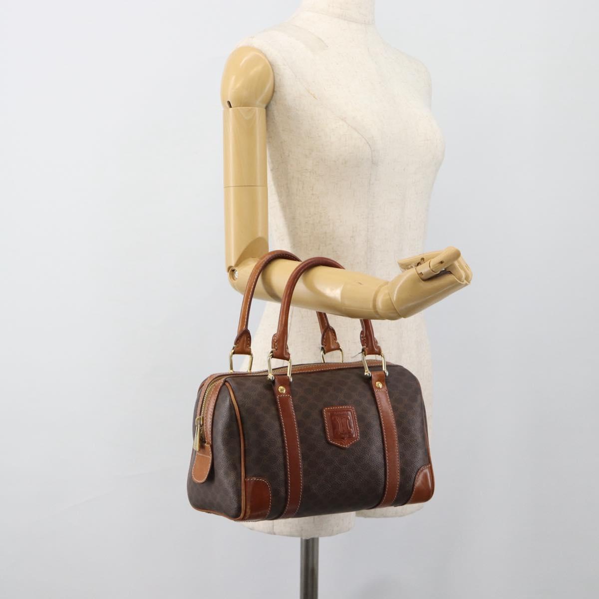 CELINE Macadam Canvas Hand Bag PVC Leather Brown Gold Auth BA13467