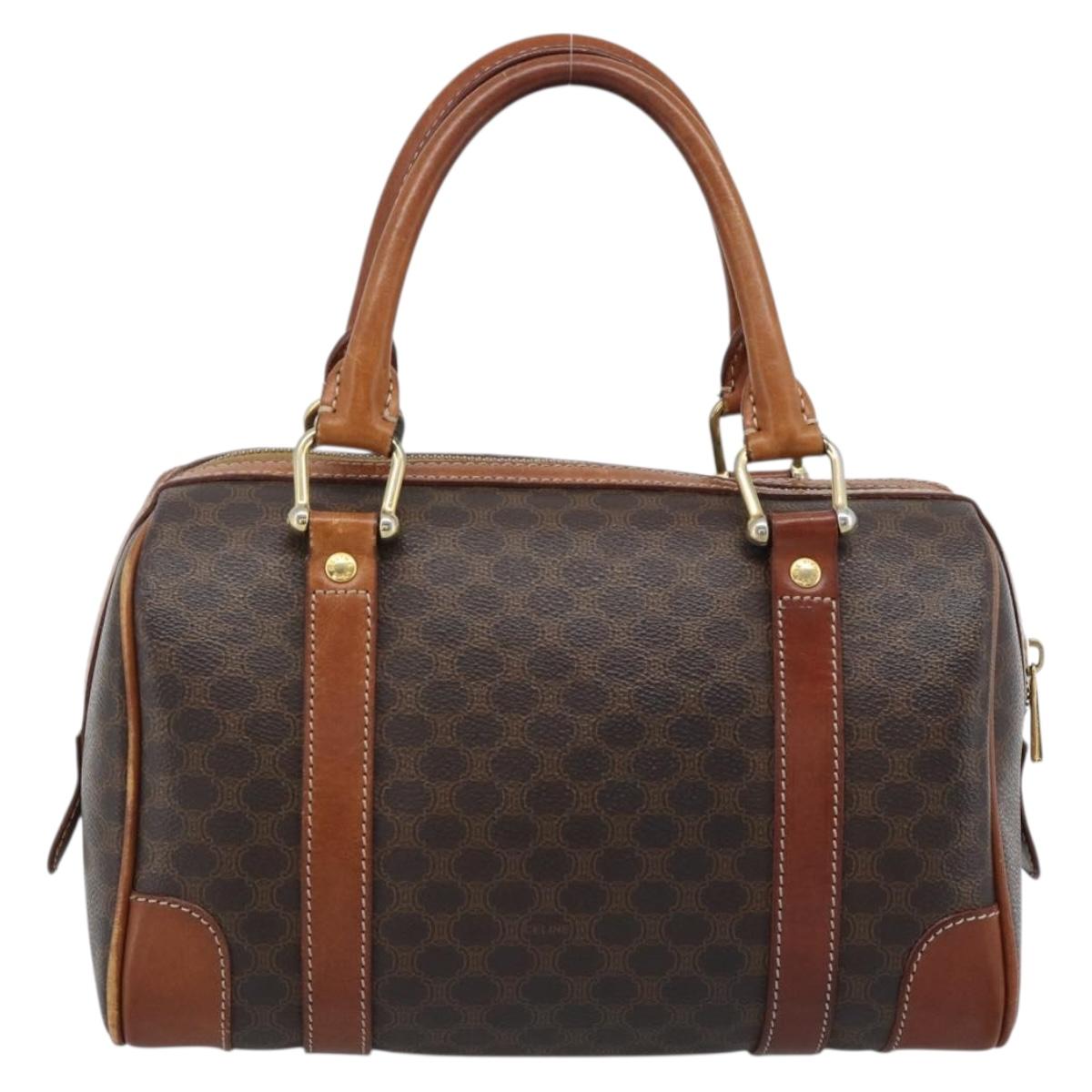 CELINE Macadam Canvas Hand Bag PVC Leather Brown Gold Auth BA13467