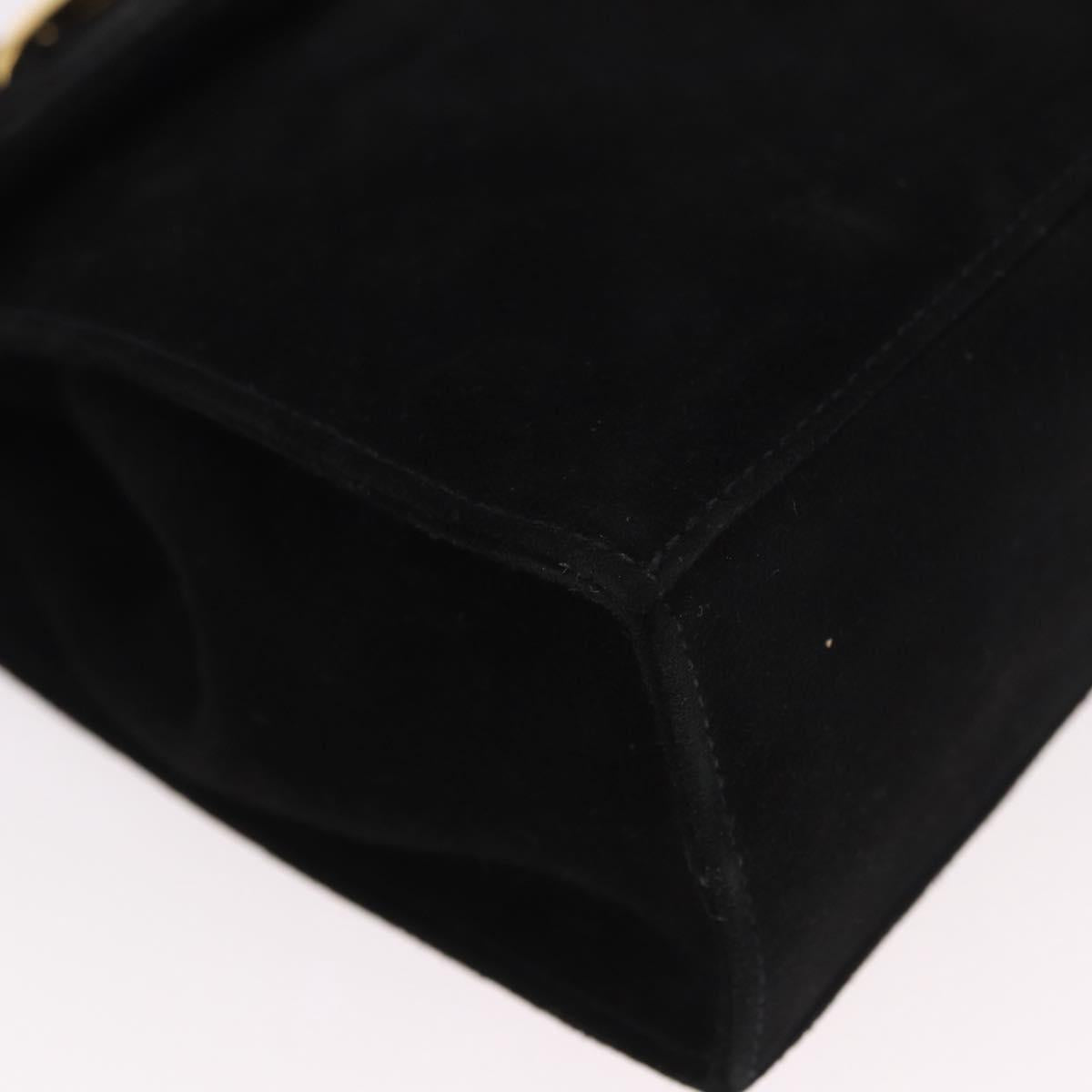 Salvatore Ferragamo Vara Ribbon Hand Bag Suede 2way Black Gold Auth BA13469