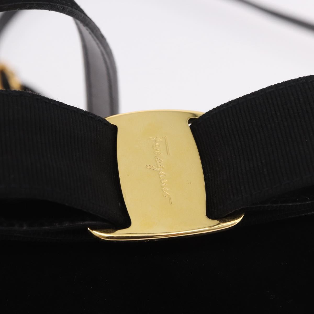 Salvatore Ferragamo Vara Ribbon Hand Bag Suede 2way Black Gold Auth BA13469