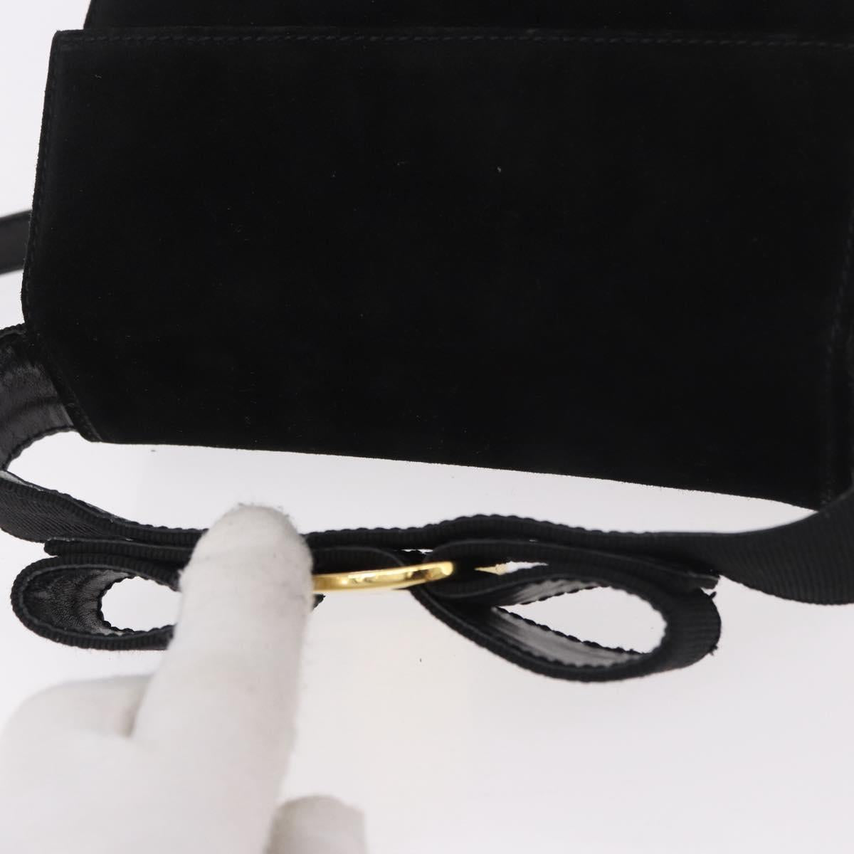 Salvatore Ferragamo Vara Ribbon Hand Bag Suede 2way Black Gold Auth BA13469