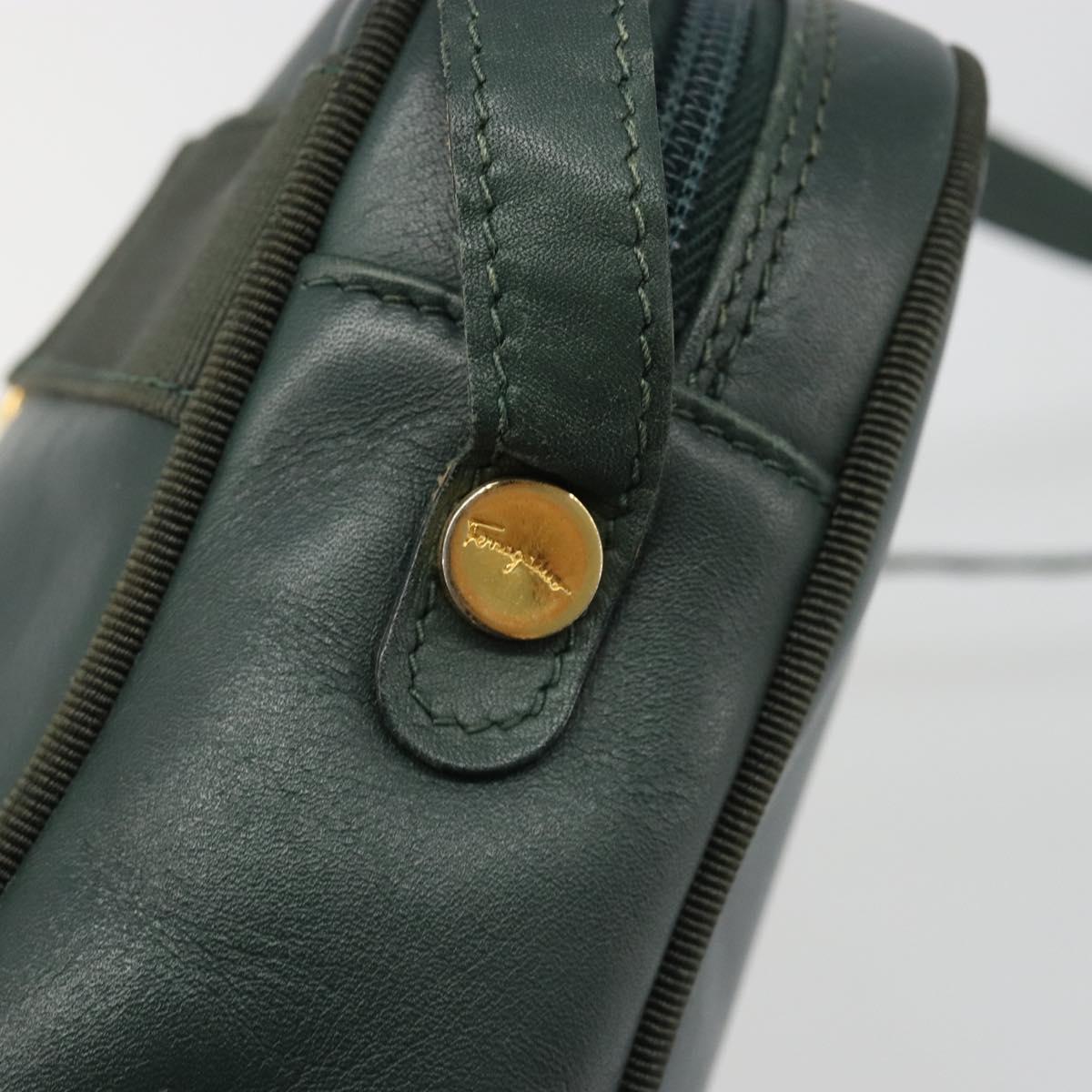 Salvatore Ferragamo Vala Shoulder Bag Leather Khaki Gold Auth BA13475